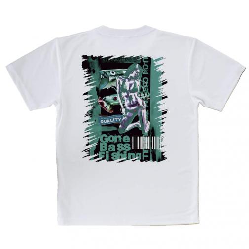 【Tシャツ】Gone Bass Fishing ローライダーポスター風　エメラルドグリーン