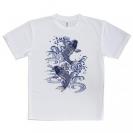 【Tシャツ】タトゥー風昇り鯉　ブルー&ホワイト