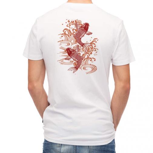 【Tシャツ】タトゥー風昇り鯉　レッド&ホワイト
