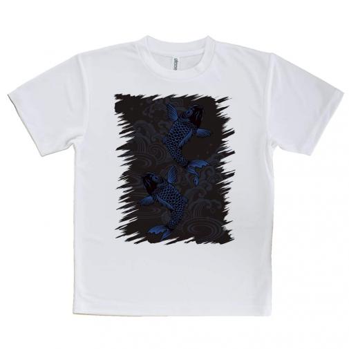 【Tシャツ】タトゥー風昇り鯉　ブルー&ブラック