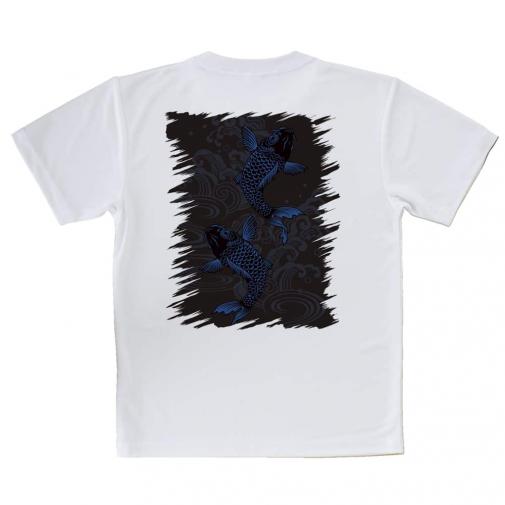 【Tシャツ】タトゥー風昇り鯉　ブルー&ブラック