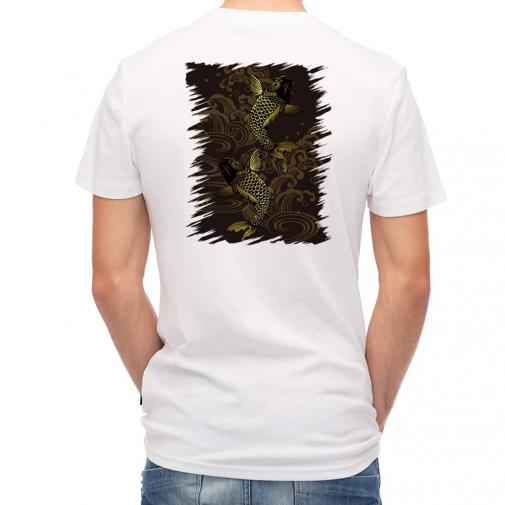 【Tシャツ】タトゥー風昇り鯉　ゴールド&ブラック