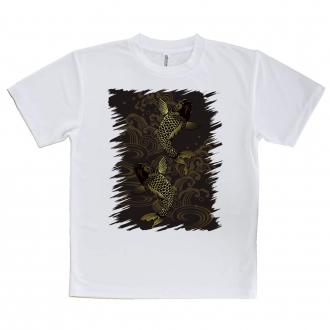 【Tシャツ】タトゥー風昇り鯉　ゴールド&ブラック