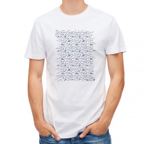 【Tシャツ】釣具のシームレスパターン　ホワイト