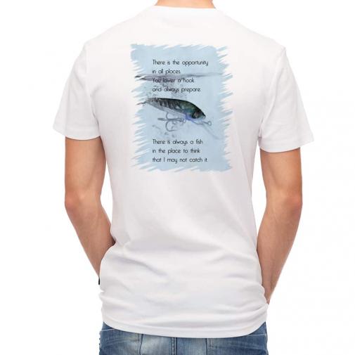 【Tシャツ】機会はどの場所にもある。釣針を垂れて常に用意せよ。釣れまいと思うところに常に魚あり。
