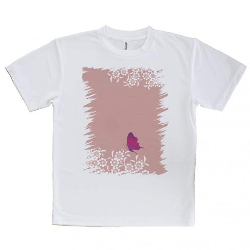 【Tシャツ】ピンクの花畑と蝶