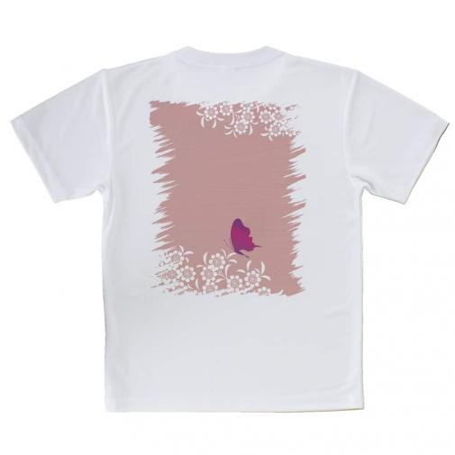 【Tシャツ】ピンクの花畑と蝶