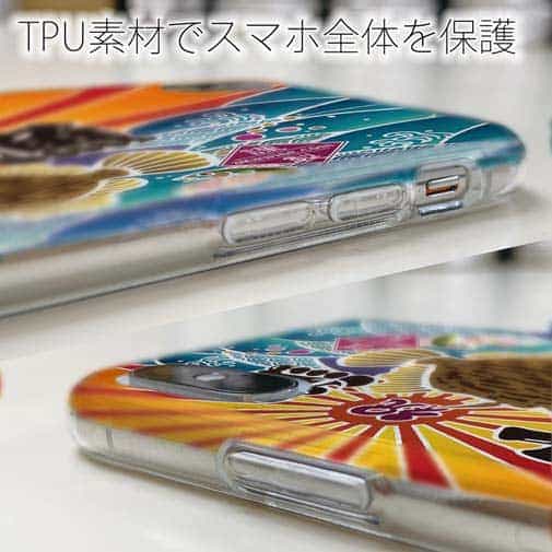 【TPU】赤ワイン　大漁旗スマホケース　カワハギ