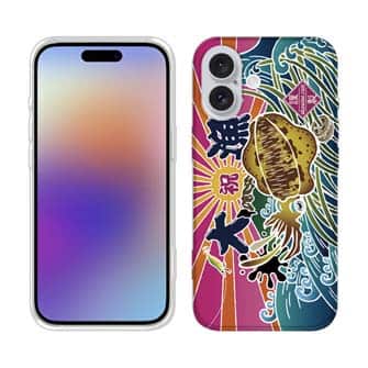 【TPU】赤ワイン　大漁旗スマホケース　アオリイカ