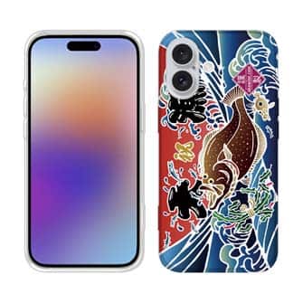 【TPU】赤ワイン　大漁旗スマホケース　ヒラメ