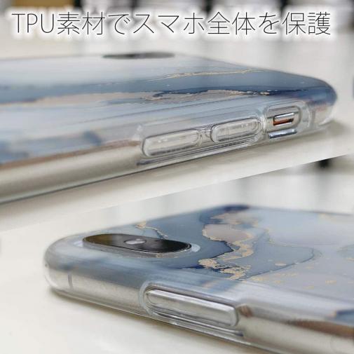 【TPU】くすみカラーマーブル調 ブルー＆ゴールド