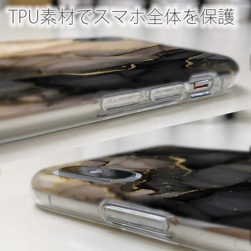 【TPU】くすみカラーマーブル調 ブラック＆ゴールド