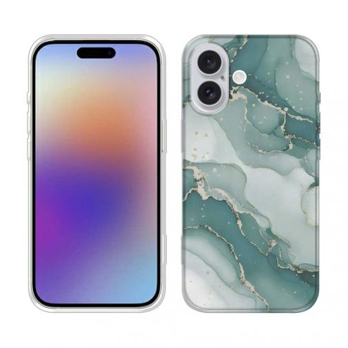 【TPU】くすみカラーマーブル調 グリーン＆ゴールド