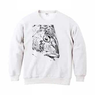 【トレーナー】クロダイ　墨絵風(白) 8.4oz Cotton:100%