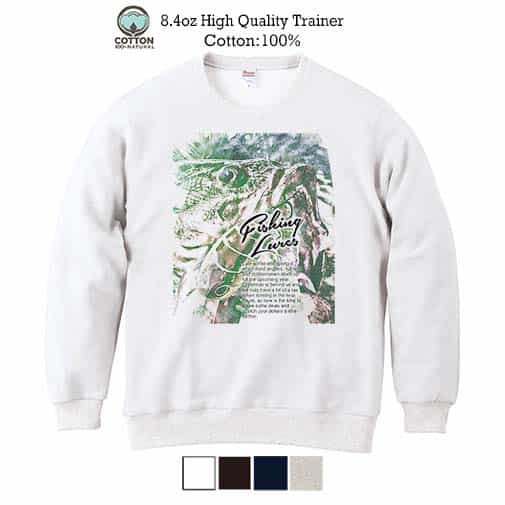 【トレーナー】ブラックバスのバイト　ペイント風　グリーン 8.4oz Cotton:100%