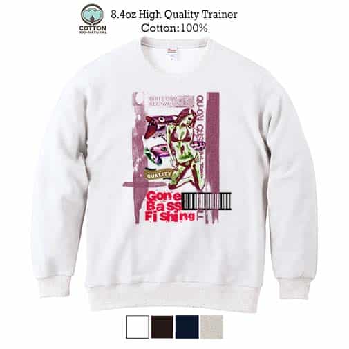 【トレーナー】Gone Bass Fishing ローライダーポスター風　ライトレッド 8.4oz Cotton:100%