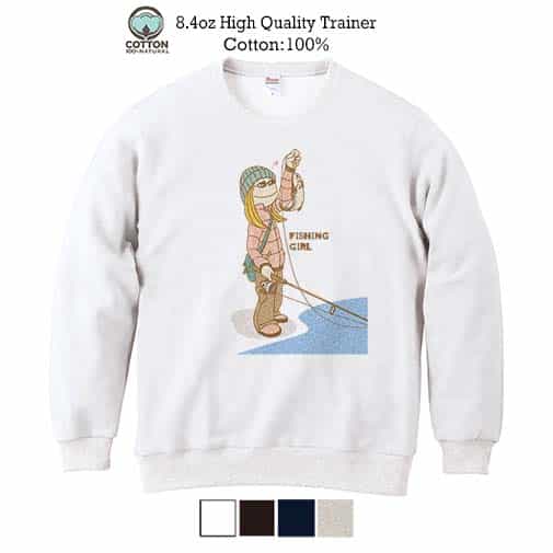 【トレーナー】釣りガール イラスト 8.4oz Cotton:100%