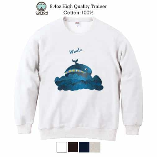 【トレーナー】コミカルなクジラのイラスト 8.4oz Cotton:100%