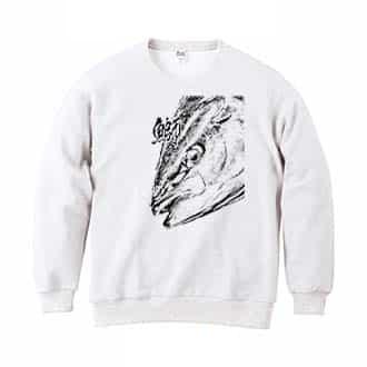 【トレーナー】鰤(ブリ)　墨絵風　白 8.4oz Cotton:100%