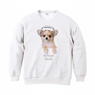 【トレーナー】チワワだってNo Music No Life 8.4oz Cotton:100%