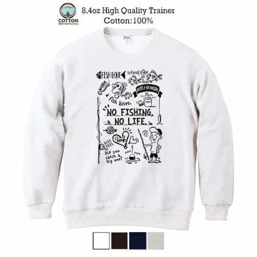 【トレーナー】【釣りざんまい】釣りが好きなんです_モノクロ 8.4oz Cotton:100%