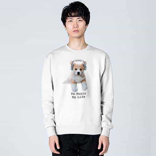 【トレーナー】コーギーだってNo Music No Life 8.4oz Cotton:100%