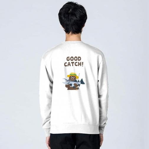 【トレーナー】【釣りざんまい】サケを釣るクマさん  8.4oz Cotton:100%